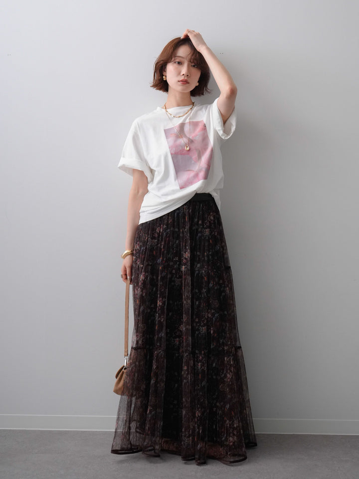 [SET]ニュアンスフローラルフォトTEE+フラワーチュールギャザースカート(2set)