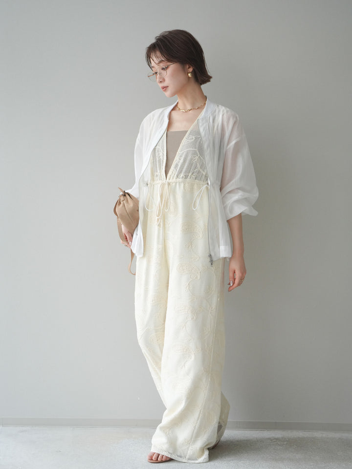 [SET]レース刺繍サロペット+ドロストシアーブルゾン(2set)