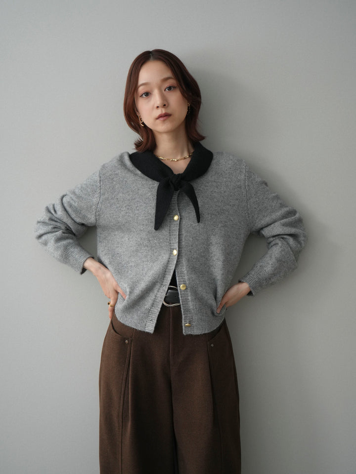 [SET]デザイン襟ニットカーディガン+選べるアクセセット(2set)