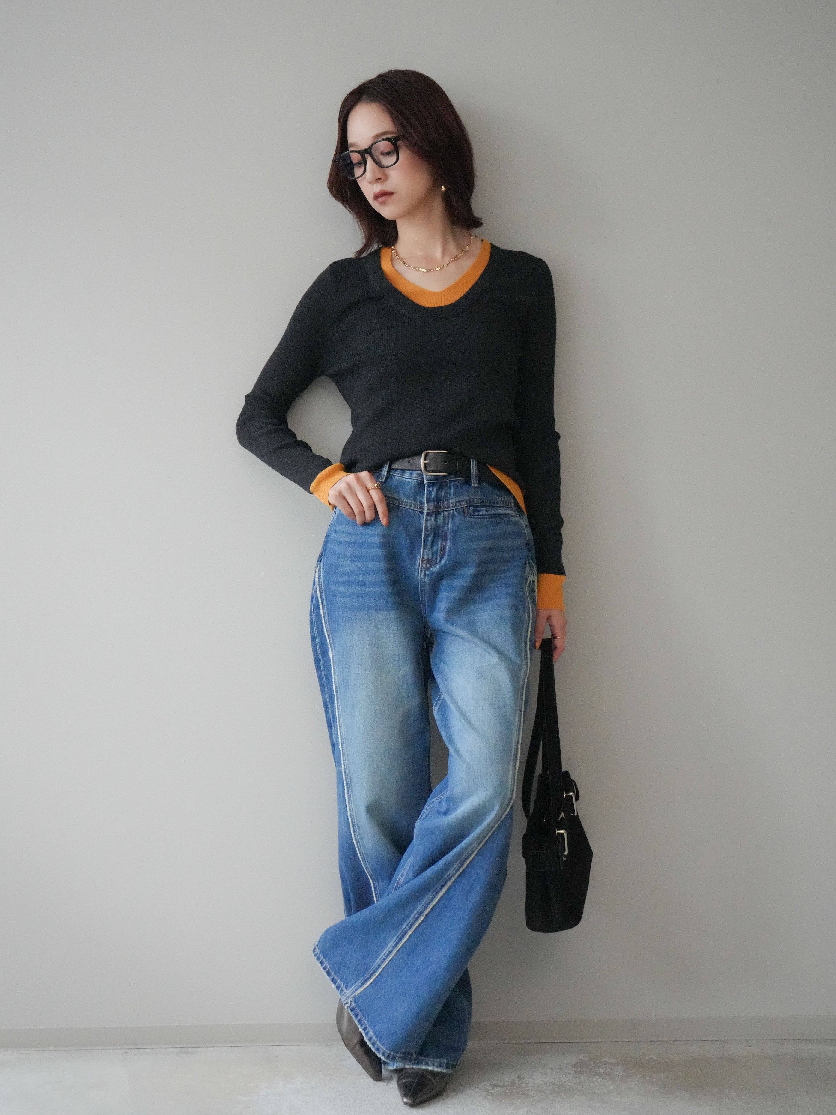 Lumier サイドフリンジワイドデニムパンツ 予約]サイドフリンジワイドデニムパンツ/navy – Lumier