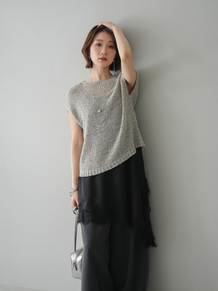 [予約]テープヤーンノースリーブニットトップス/gray