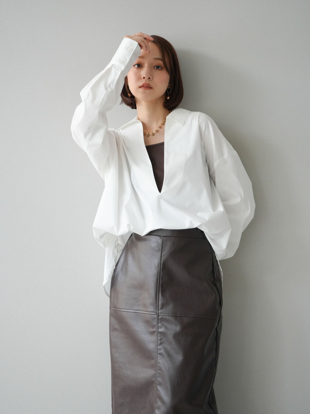 [予約]ブロードディープスキッパーブラウス/ホワイト