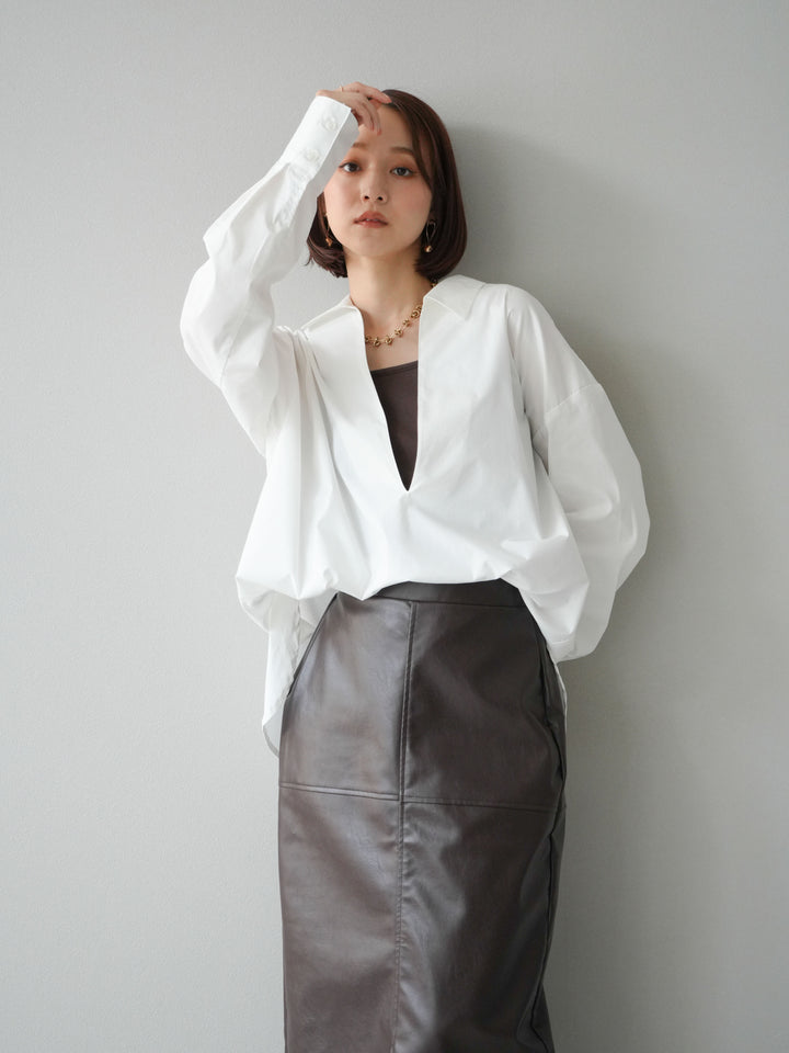 [予約]ブロードディープスキッパーブラウス/ホワイト