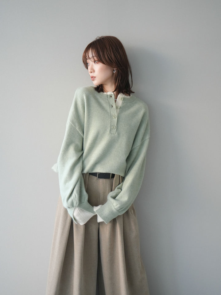 [予約]ヘンリーネック配色レイヤードニットプルオーバー/mint