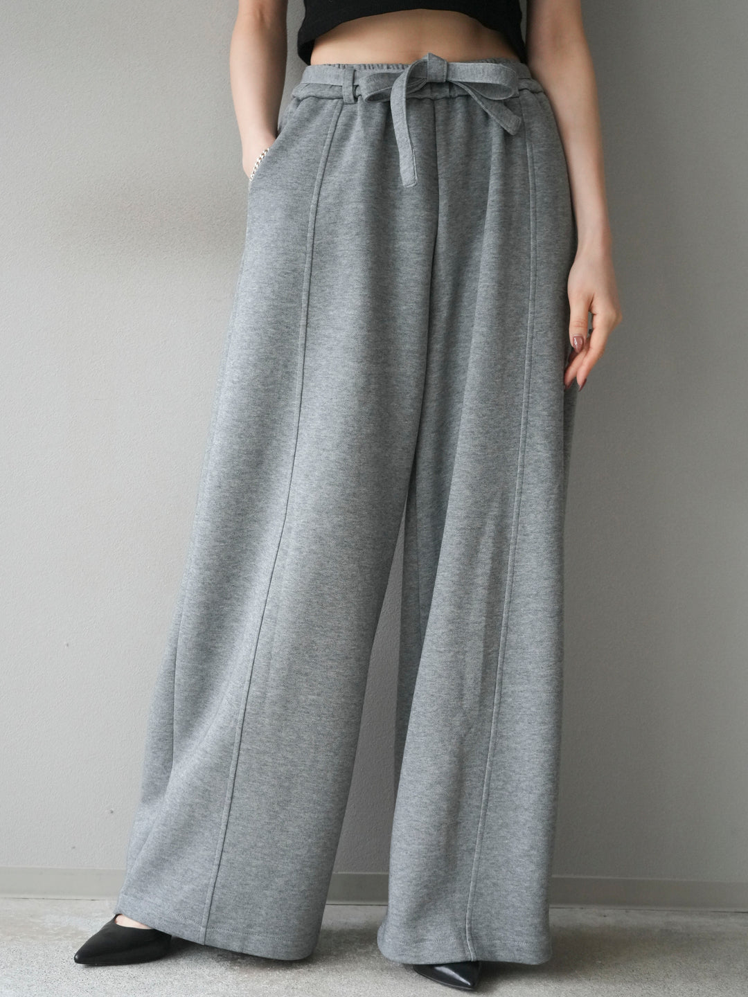 [予約]ベルト付スウェットワイドパンツ/gray