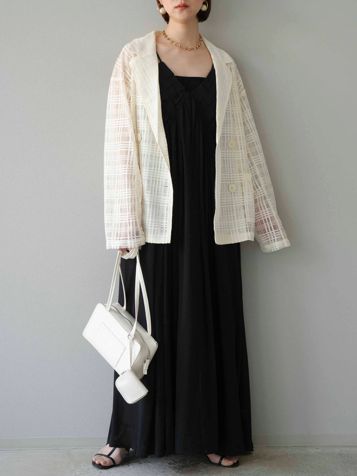 [予約]編み込みデザインシフォンワンピース/ブラック