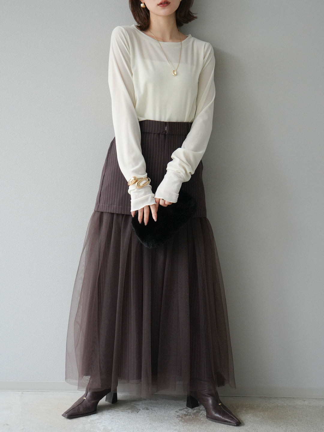 [予約]シアーベロアフィンガーホールトップス/アイボリー