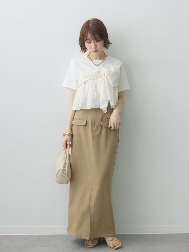 【着回しセット】[SET]ナイロンドッキングツイストTEE +クレープデシンフラップ付きストレートスカート+ストーンウォッシュルーズフィットデニム(3set)
