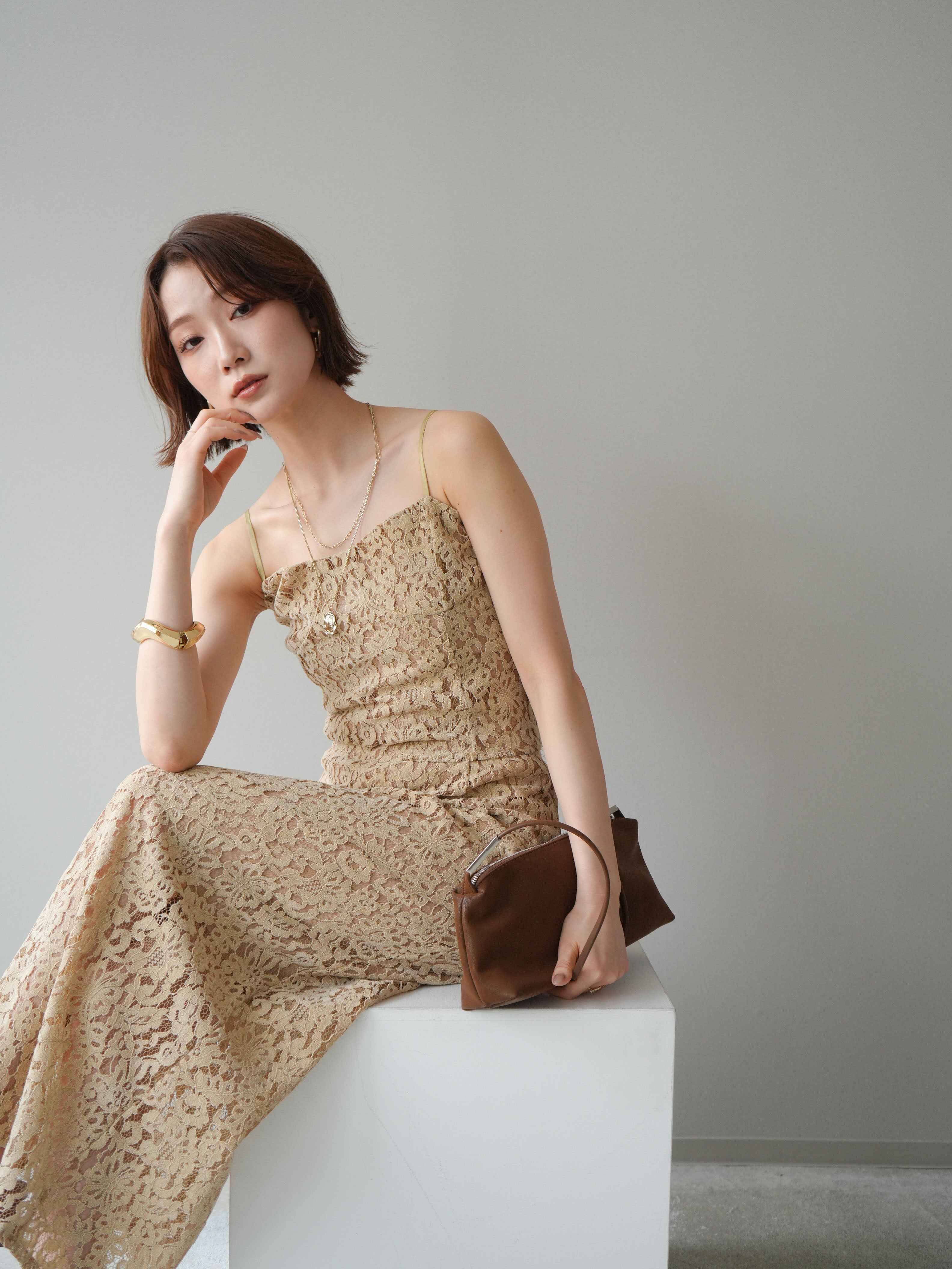 SET]フルレースキャミ＆IラインスカートSET UP/beige – Lumier