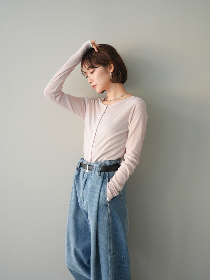 [予約]シアーリブバイカラーカーディガン/pink