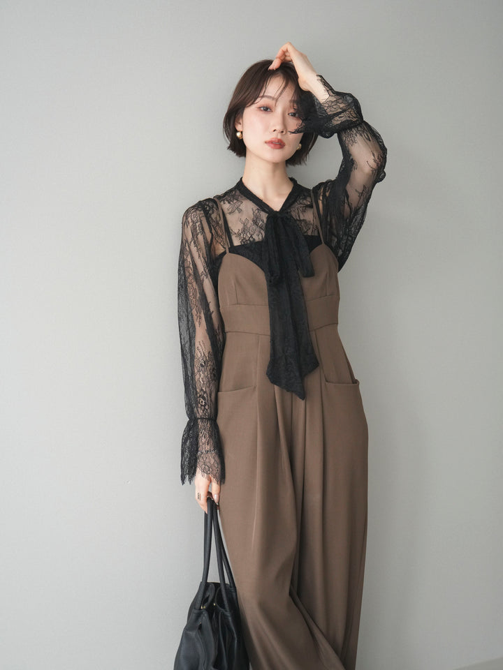 [予約]バックデザインサロペット/brown