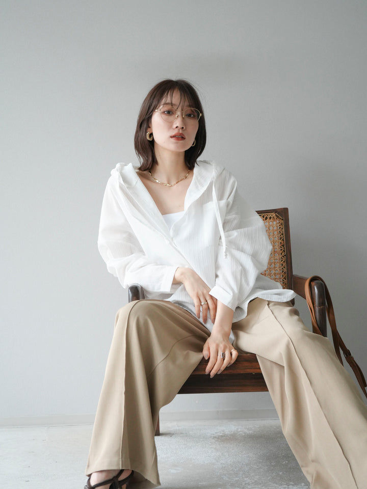 [予約]ワッシャーストライプフーディーシャツ/オフ