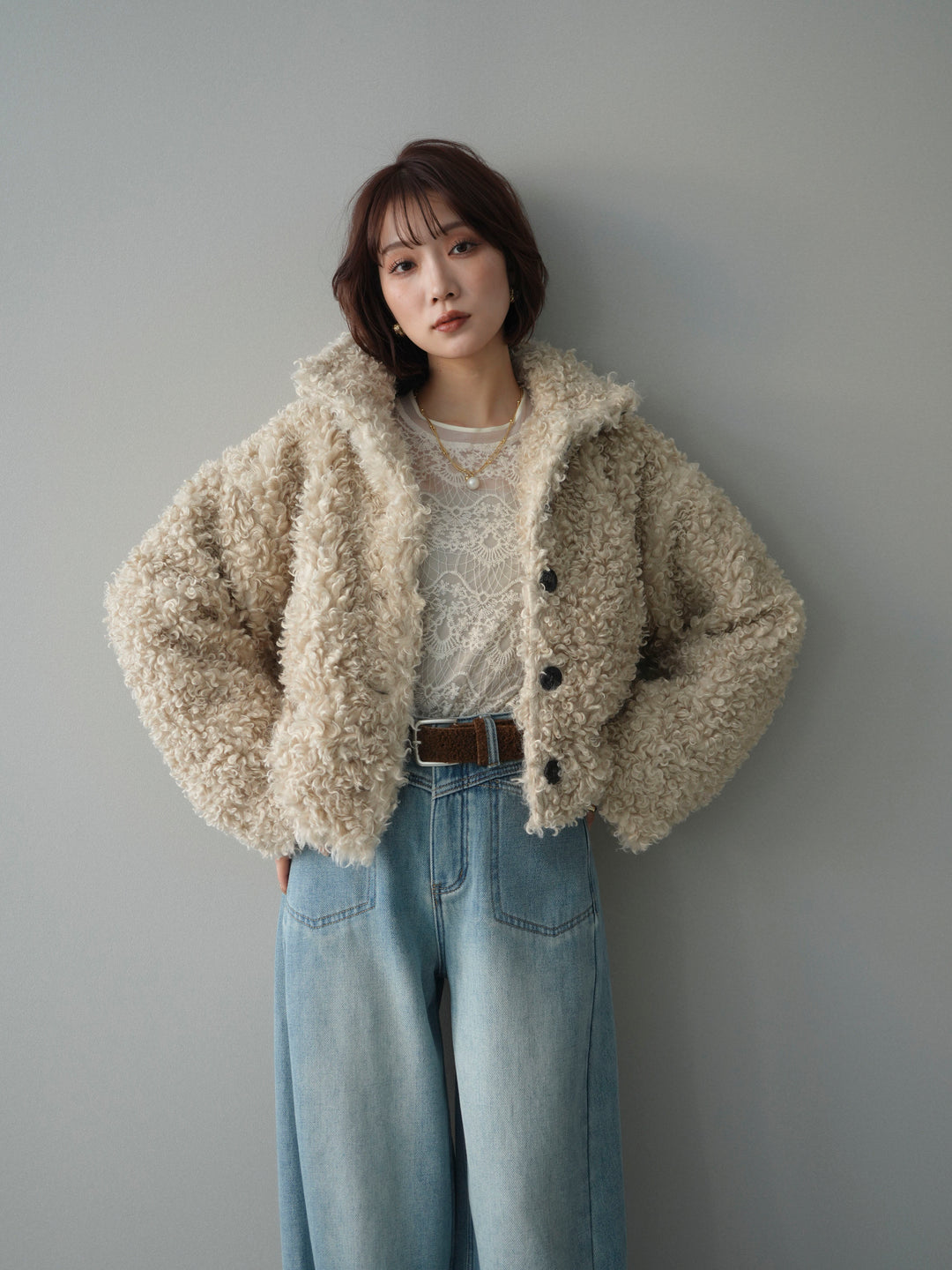 [SET]プードルファーミドルスタンドブルゾン+選べるアクセセット(2set)