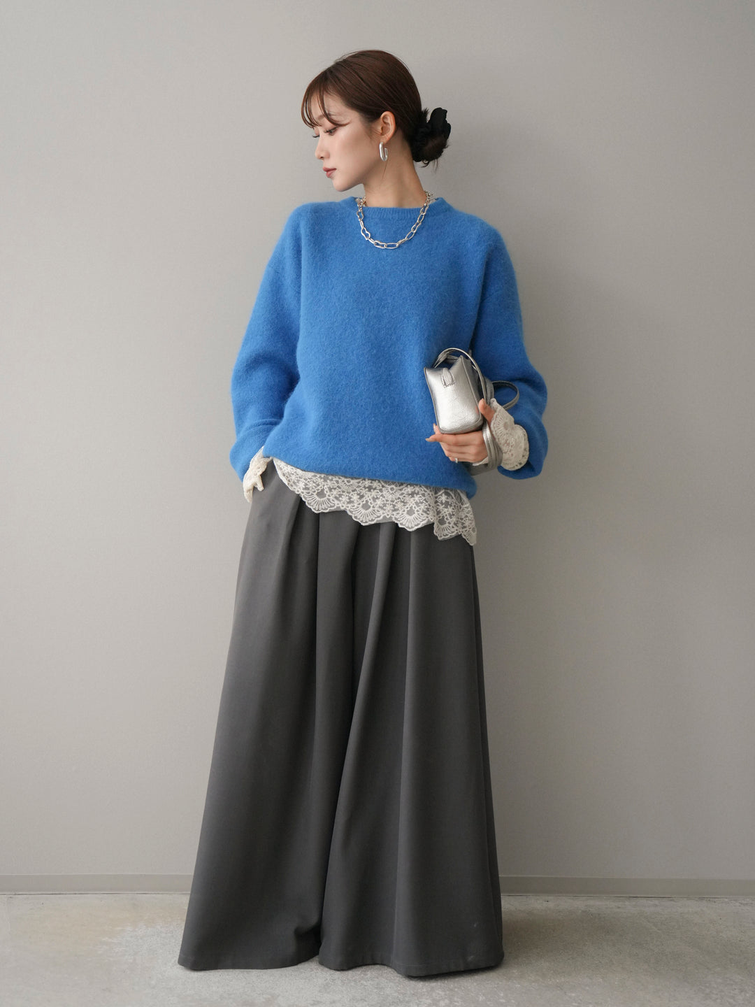 [予約]アンゴラタッチクルーネックニットプルオーバー/blue