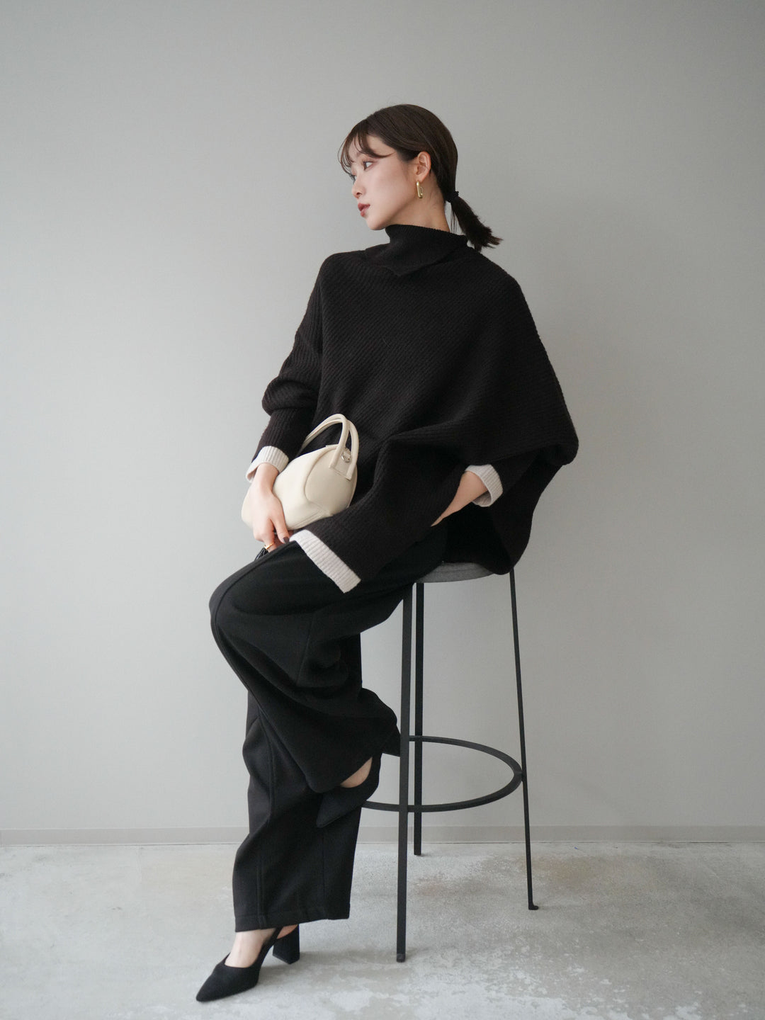 [予約]配色アシンメトリードルマンニットプルオーバー/brown