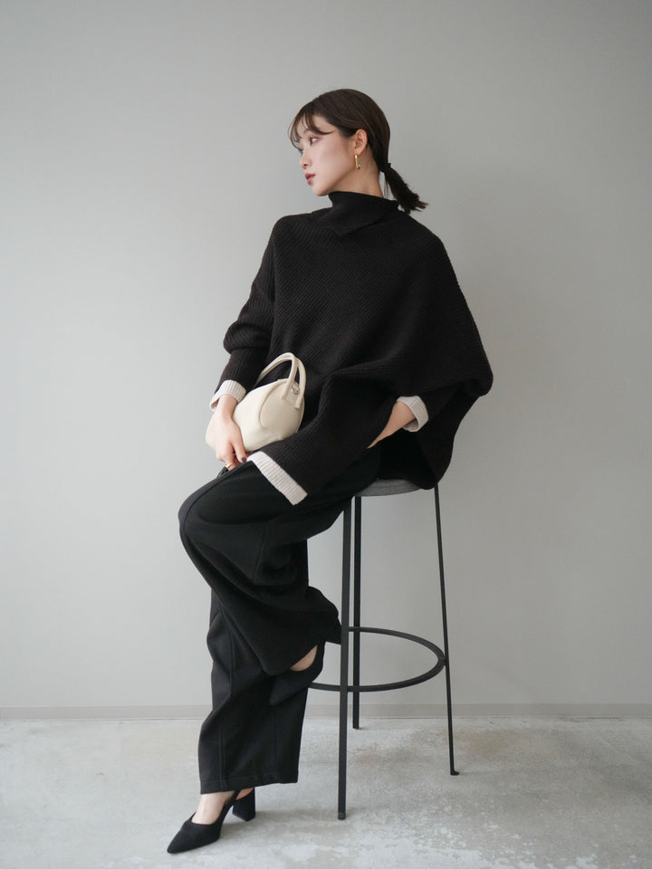 [予約]配色アシンメトリードルマンニットプルオーバー/brown