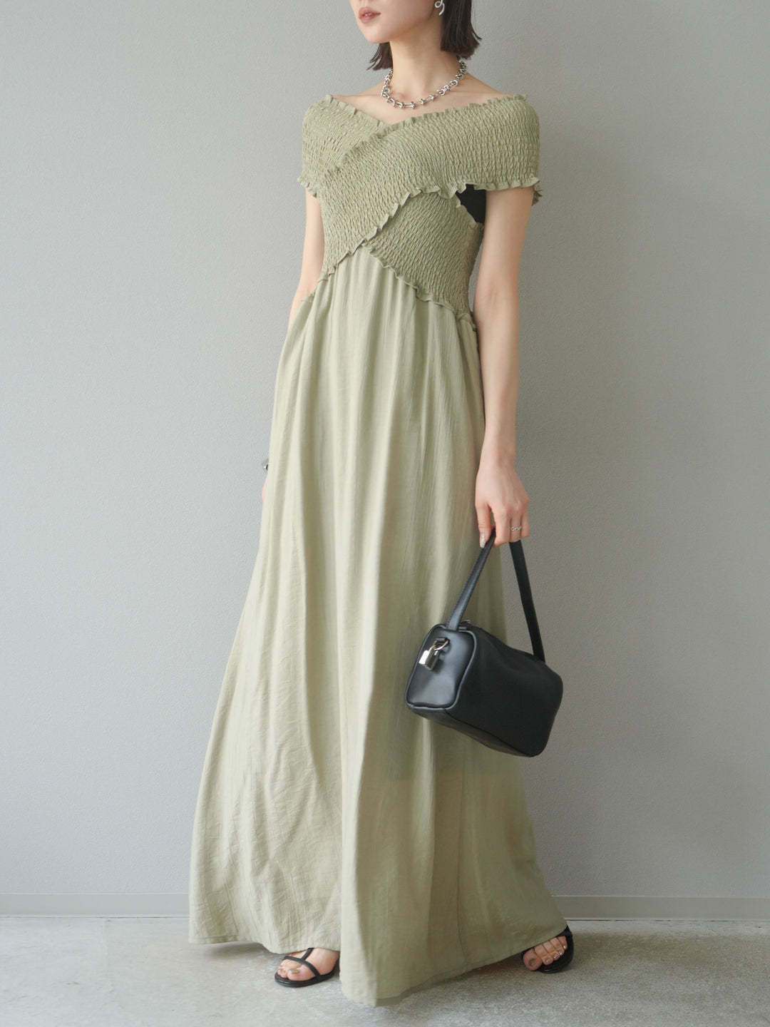 [SET]シャーリングクロスワンピース+シャーリングクロスワンピース(2set)