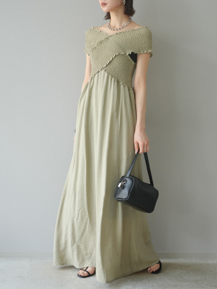 [SET]シャーリングクロスワンピース+シャーリングクロスワンピース(2set)