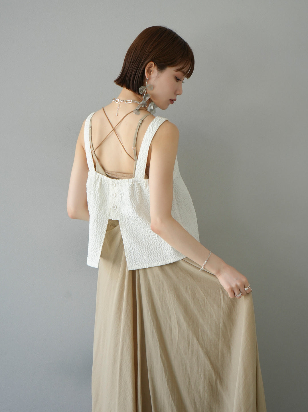 [Pre-order] Puffy Jacquard Bustier Cami Top/Ivory