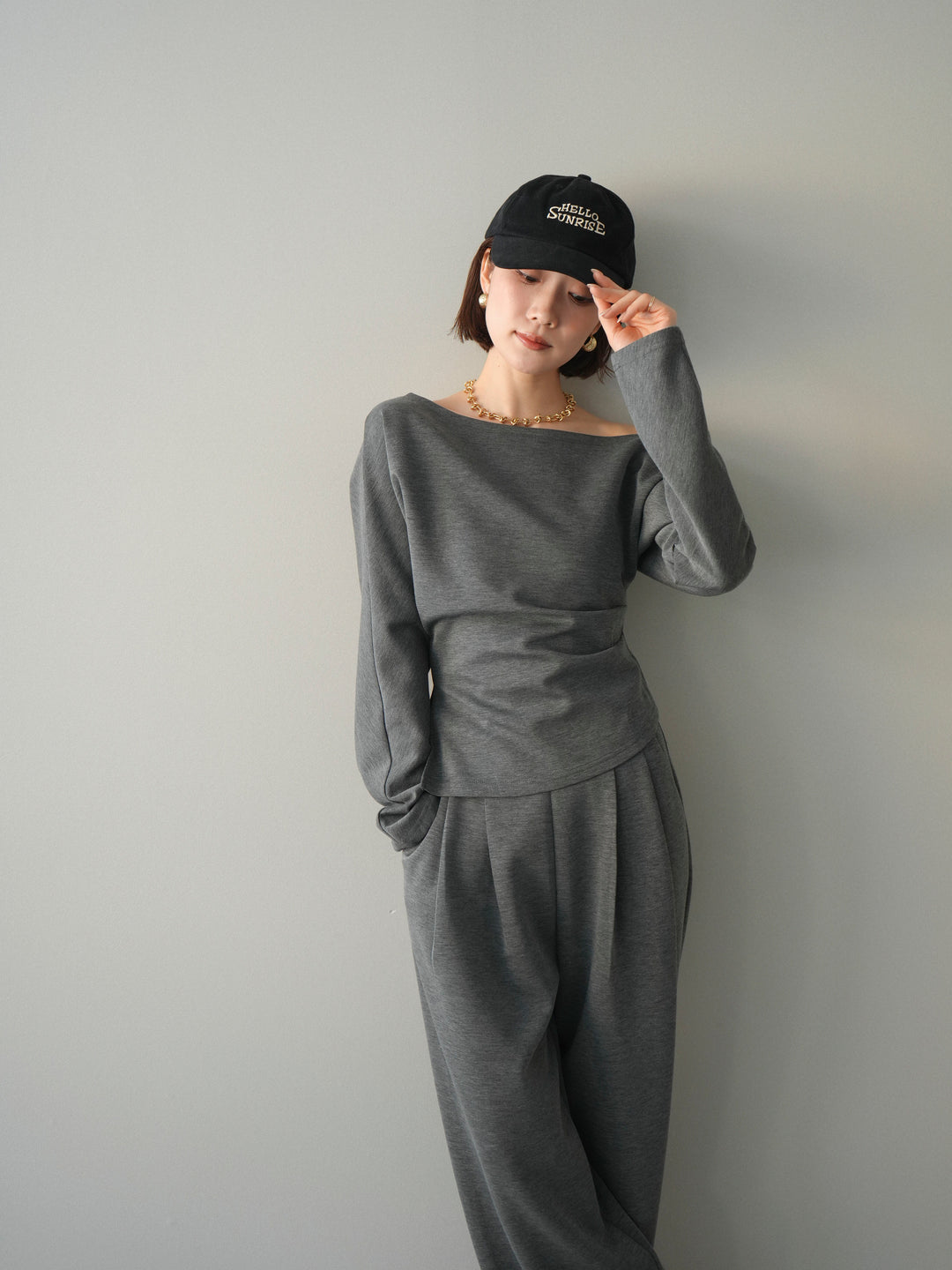 [SET]ライトポンチワンショルタックトップス＆パンツSETUP