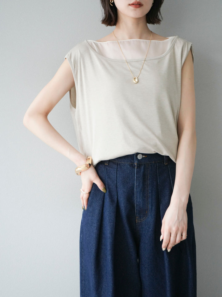 [預訂] 雙向透視層疊垂墜上衣/米色