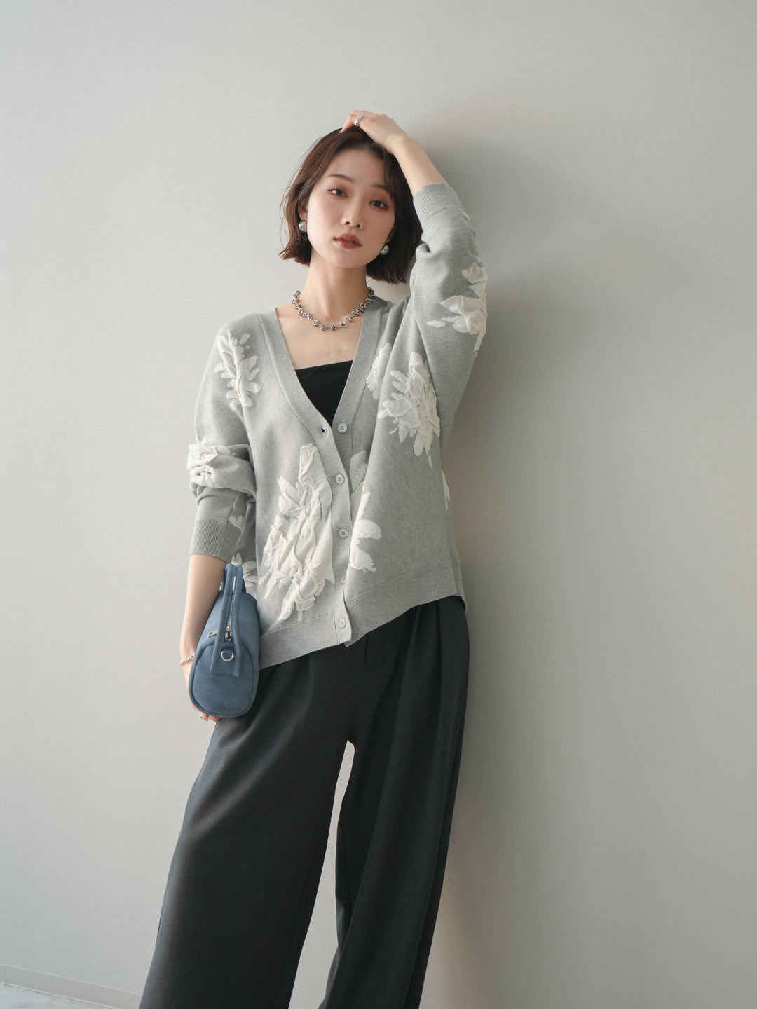 [SET]フラワージャガードニットカーディガン+フラワージャガードニットカーディガン(2set)