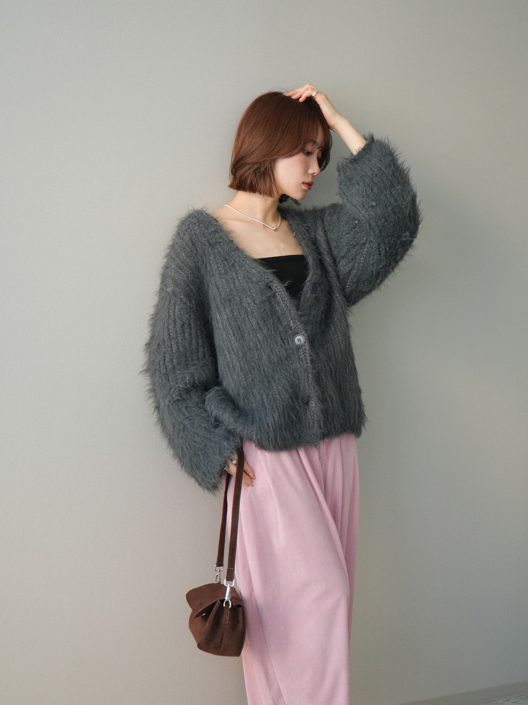 [予約]シャギーオーバーニットカーディガン/gray