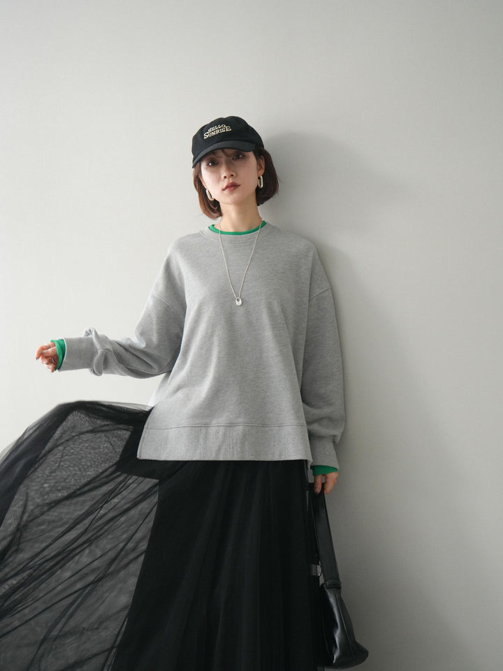 [SET]配色レイヤードデザインスエットプルオーバー+チュールボリュームスカート(2set)