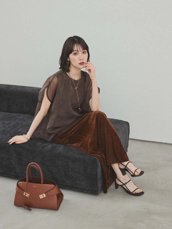 [SET] 緊湊光滑透視層疊上衣 + 天鵝絨低腰裙 (2set)