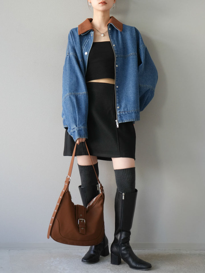 [予約]フェイクウールコクーンミニスカート/ブラック