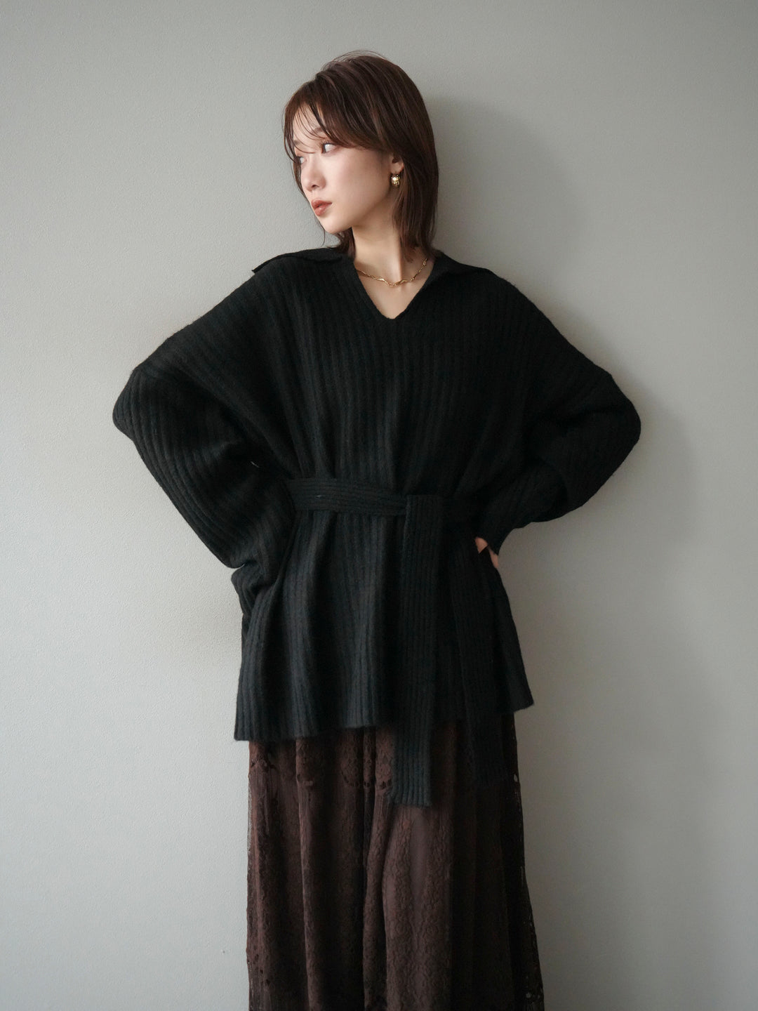 [予約]ワイドリブポロニットプルオーバー/black