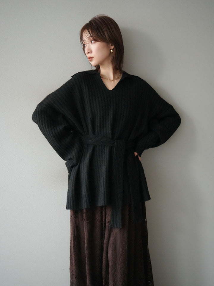 [予約]ワイドリブポロニットプルオーバー/black