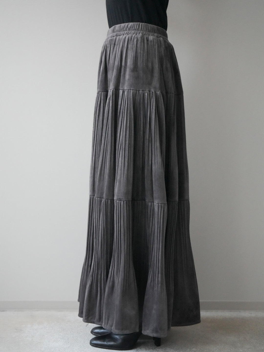 [予約]ベロアティアードワッシャースカート/charcoal