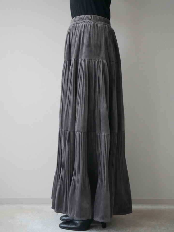 [予約]ベロアティアードワッシャースカート/charcoal