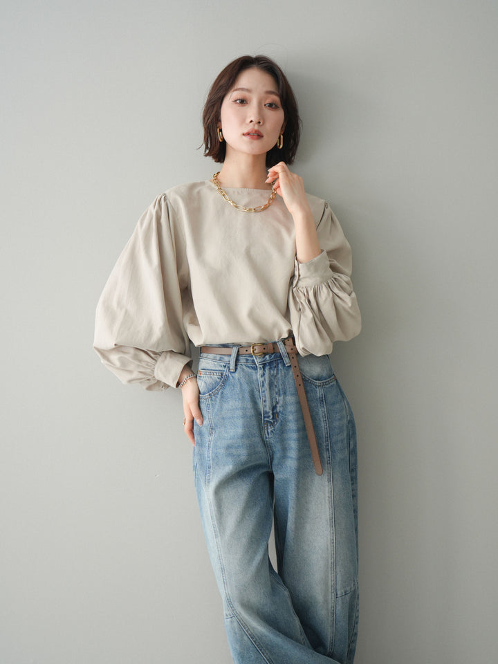 [予約]2WAYピーチスキンボリュームスリーブブラウス/greige