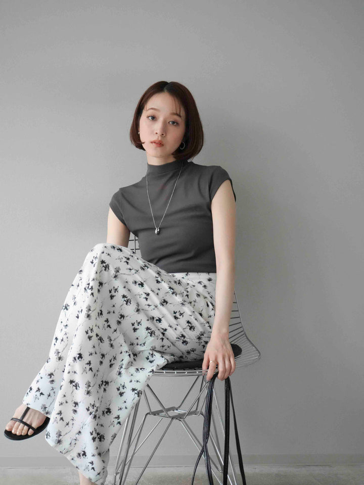 [予約]シアー切替ストレッチトップス/チャコール