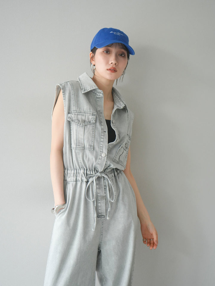 [予約]ポケットデザインデニムオールインワン/グレー