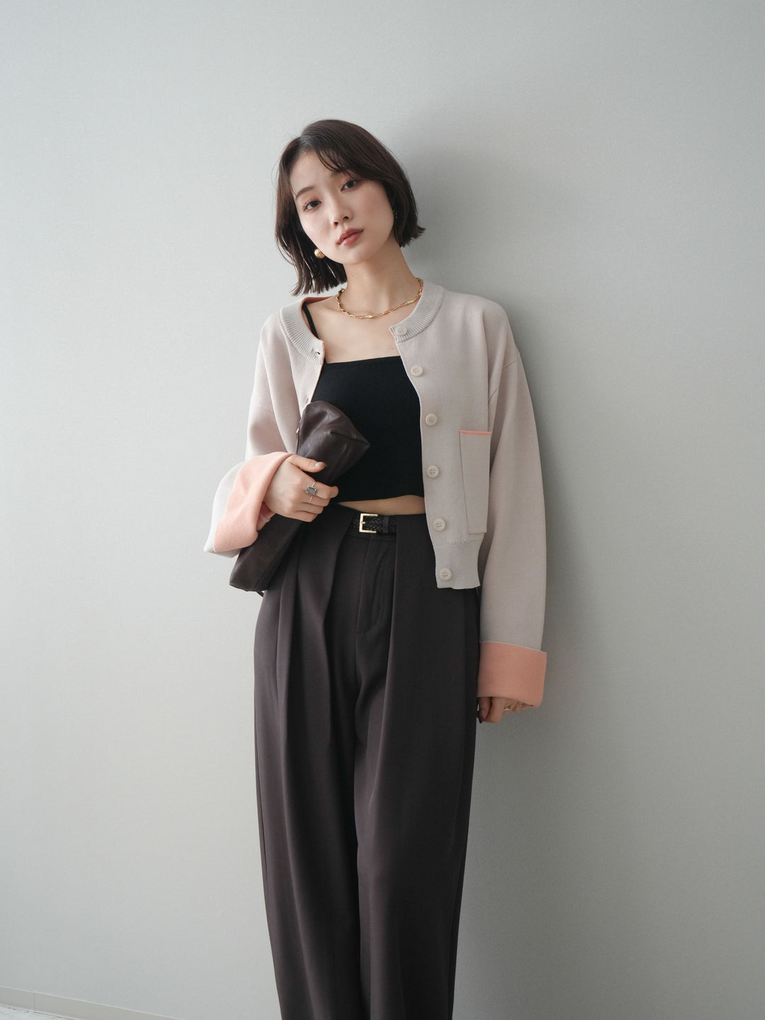 [SET]レーヨンポリダブルフェイスニットカーディガン+ベルトループデザインワイドパンツ(2set)