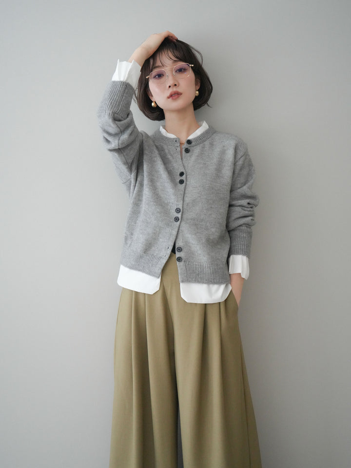 【預購】梭織布料對接針織開襟衫/淺灰色