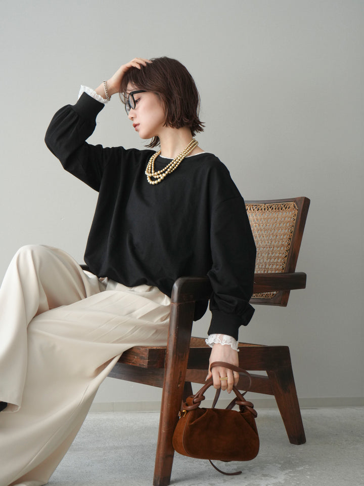 [予約]袖レースカットバルーンプルオーバー/black