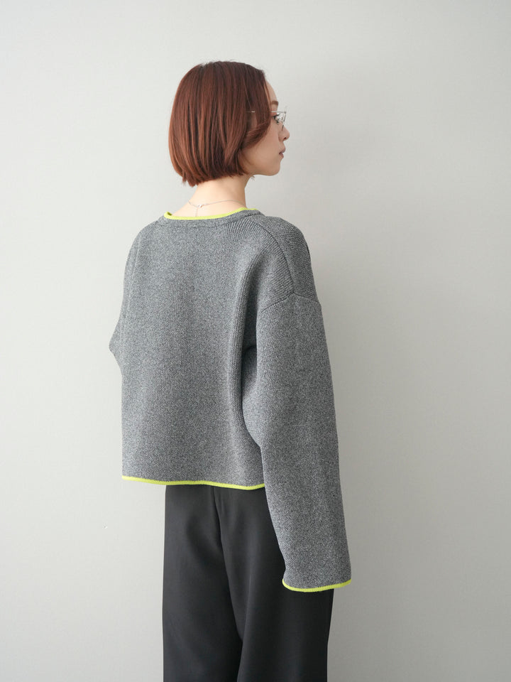 [SET]ポリエステル配色ニットカーディガン+ウエストレースタックワイドパンツ(2set)