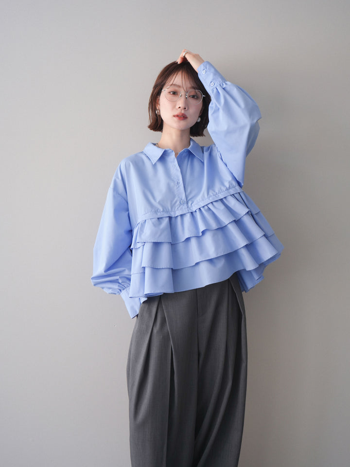 [SET]ブロードティアードショートシャツ+TRツイルデザインタックワイドパンツ(2set)