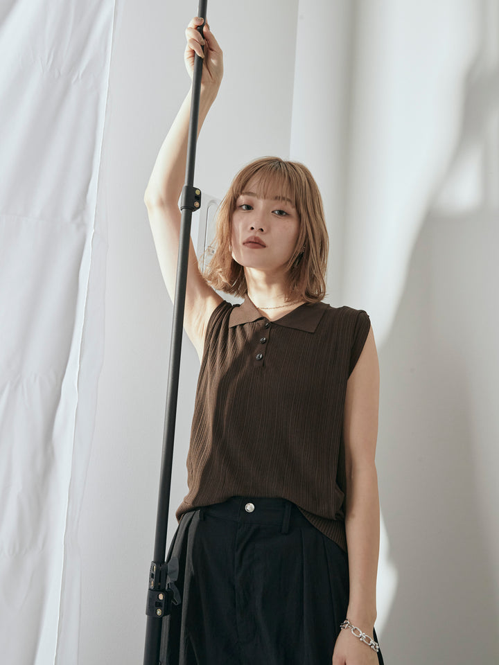 [予約]ランダムリブポロニットベスト/ブラウン