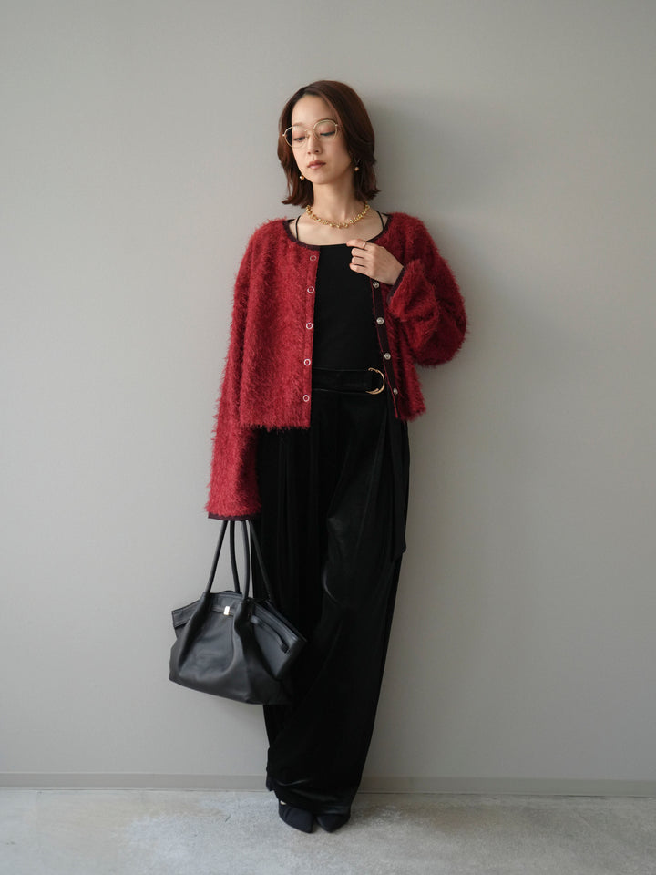 [予約]バイカラー2WAYシャギーニットカーディガン/red