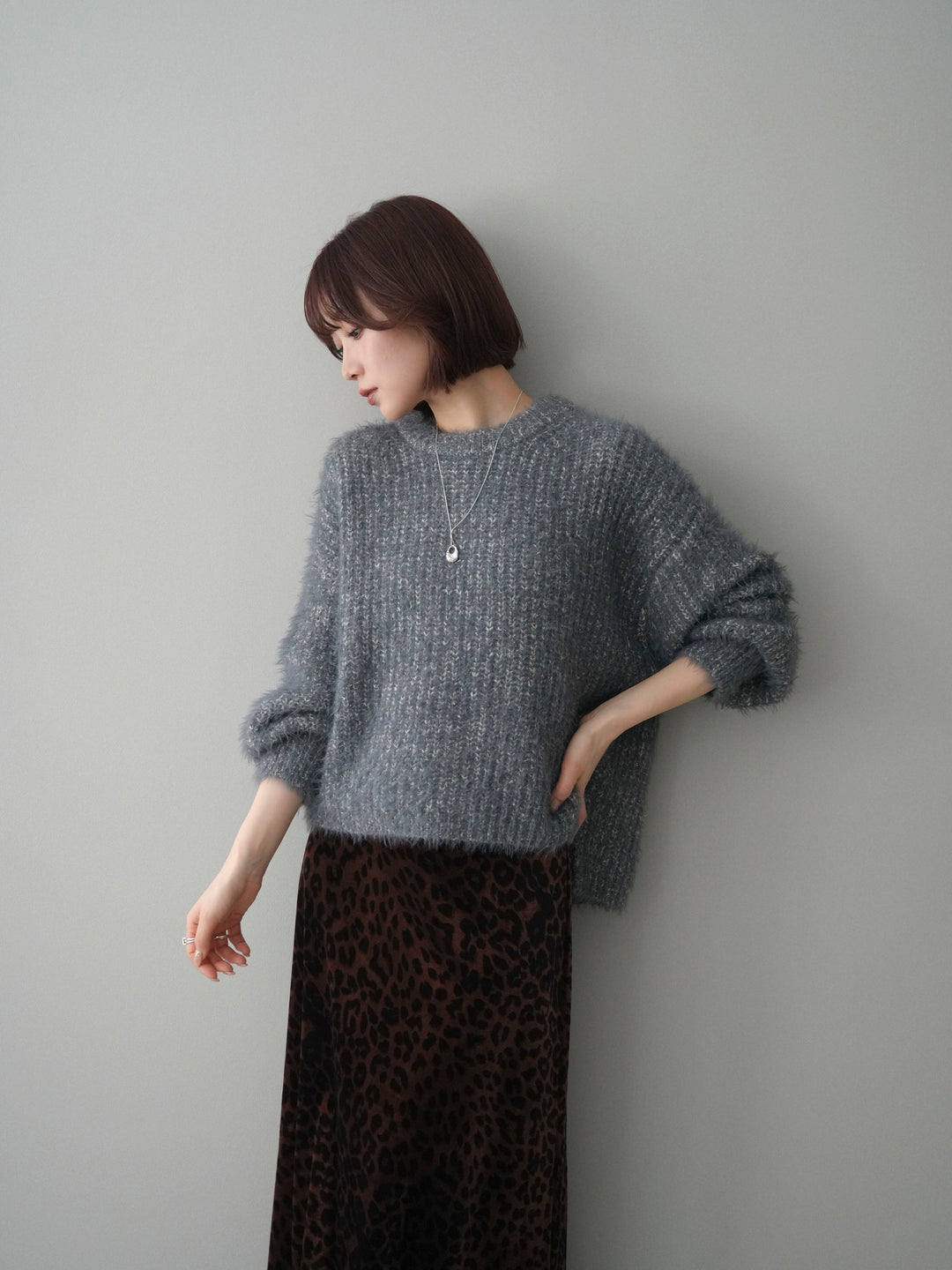 [SET]ボリュームスリーブシャギー MIXニットプルオーバー+選べるアクセセット(2set)