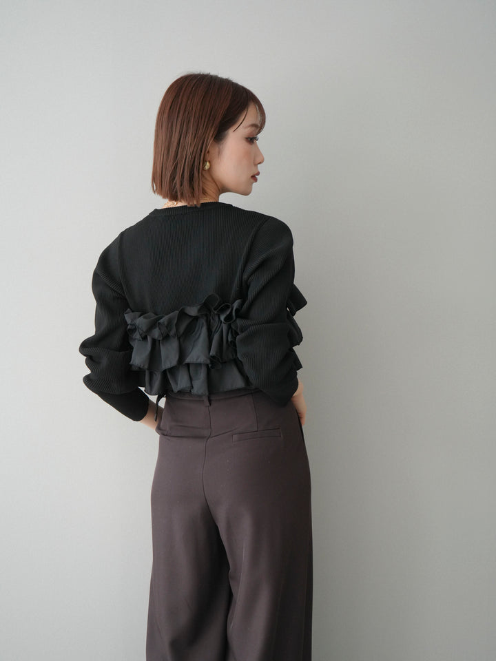 [予約]フリルビスチェドッキングスポンジニットプルオーバー/black