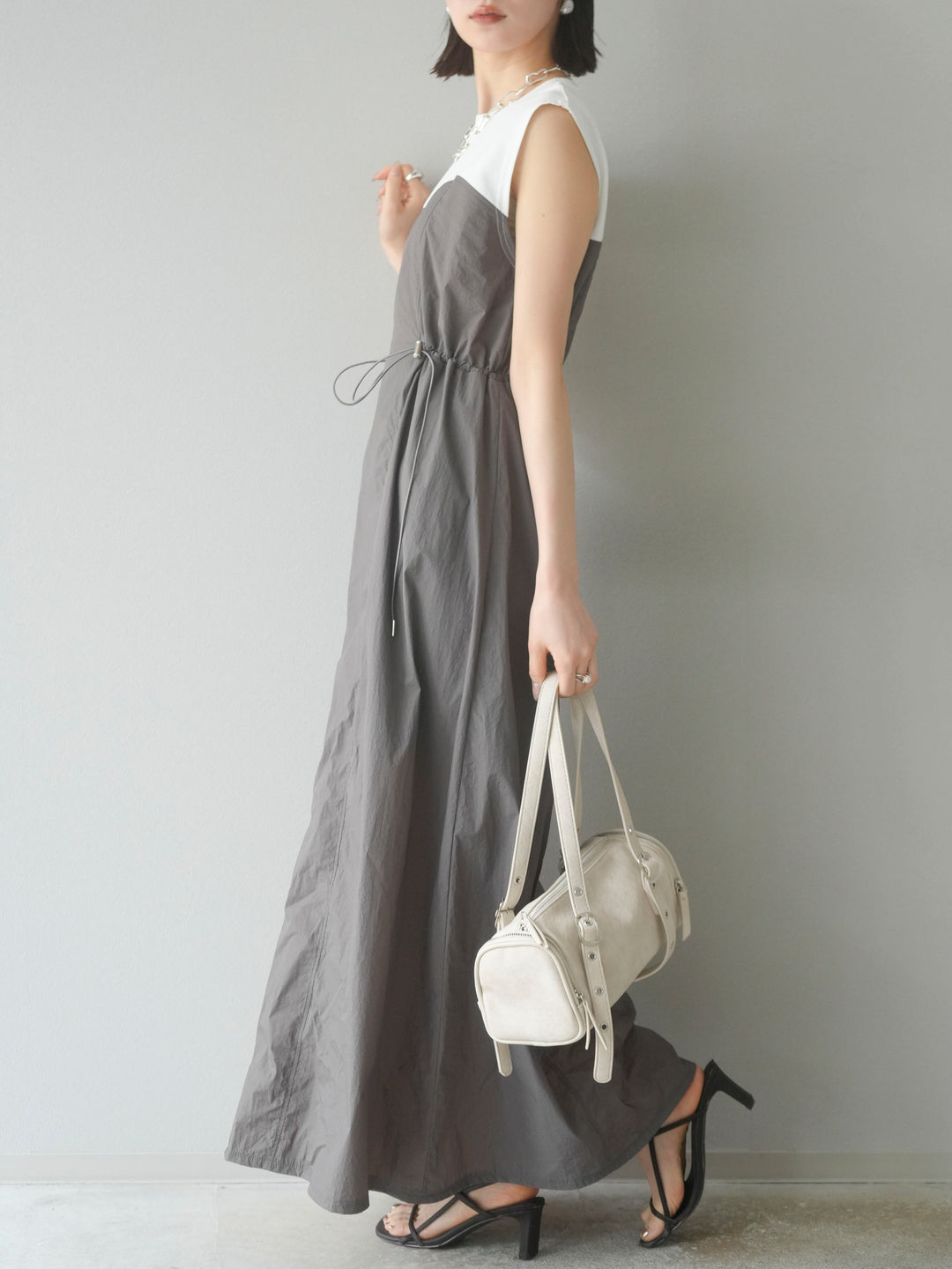 [SET] 剪裁對接尼龍洋裝 + 可選飾品套裝 (2 套)