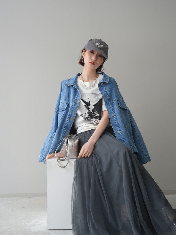 [SET]ルーズシルエットデニムジャケット+チュールボリュームスカート(2set)