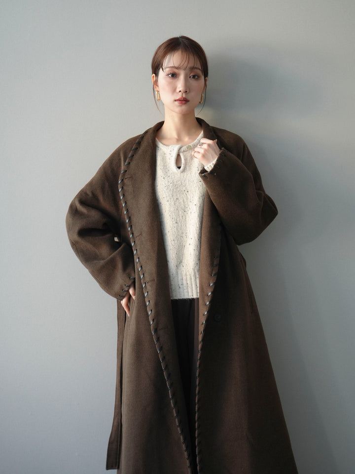 [予約]ハンドステッチ裏中綿ロングコート/brown