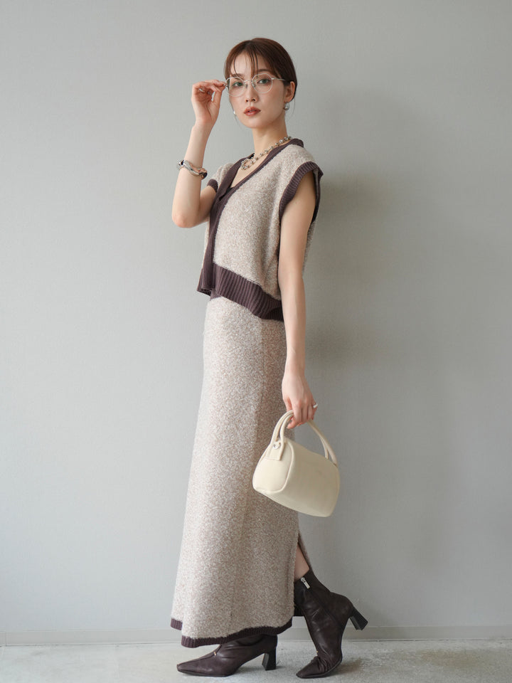 [予約]ブークレバイカラータイトニットスカート/ベージュ